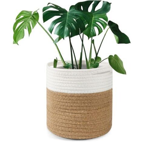 tenn well Pot de fleurs en coton tissé style panier avec doublure pour plantes d'intérieur et décoration de la maison - 20 x 20 cm