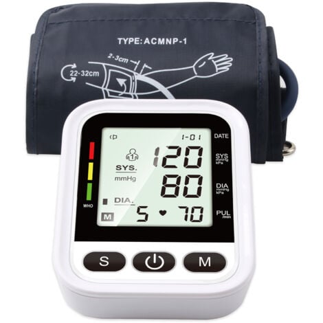 FITAGS Tensiomètre Bras Electronique - Tensiomètre Intelligent Professionnel,Détection de Pulsations Cardiaques Irrégulières, avec Brassard Ajustable et Écran LCD Rétro-éclairé (batterie non incluse)