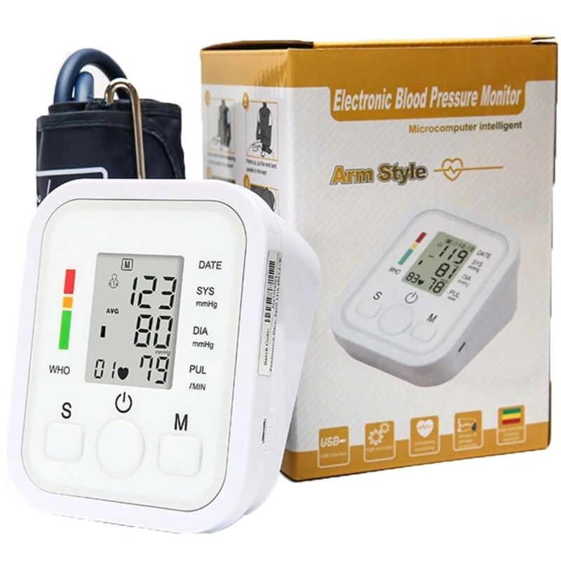 Tensiometre Bras, Professionnel Tensiomètre Bras Électronique Brassard Tensiometre Moniteur de tension artérielle automatique Mémoire 2 Utilisateur