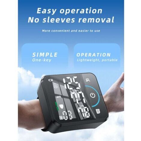 Tensiomètre de poignet - rechargeable, automatique, affichage numérique LED, peut stocker jusqu'à 180 mesures et dispose d'une fonction mémoire.