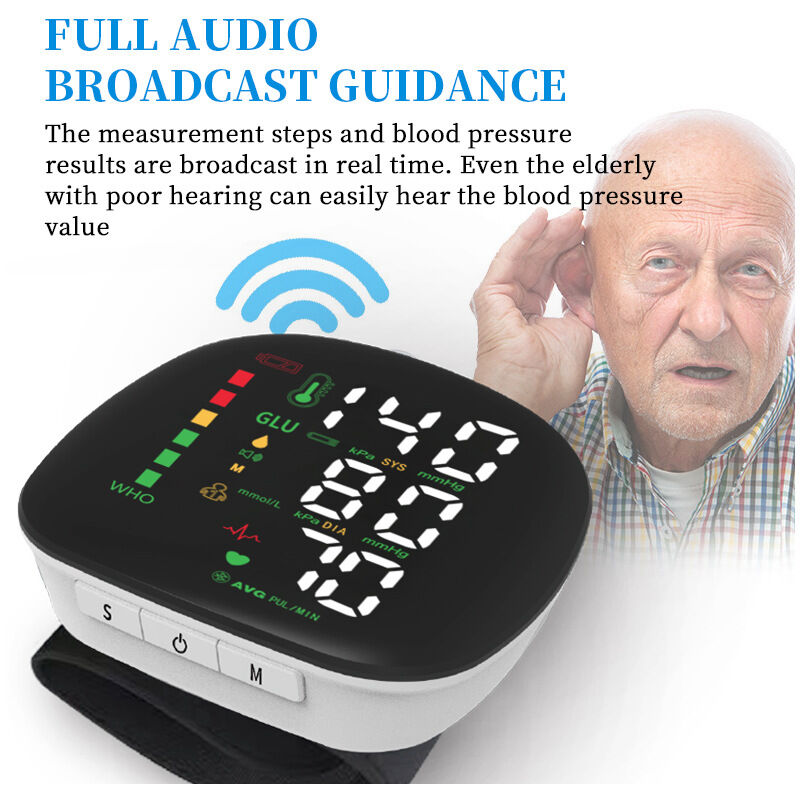 Aiperq - Tensiomètre électronique de type poignet à grand écran, instrument de mesure de la pression artérielle à domicile à diffusion vocale