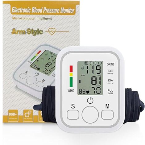 tensiomètre électronique pour bras, validé cliniquement, avec détection pulsations cardiaques irrégulières et guide d'enroulement