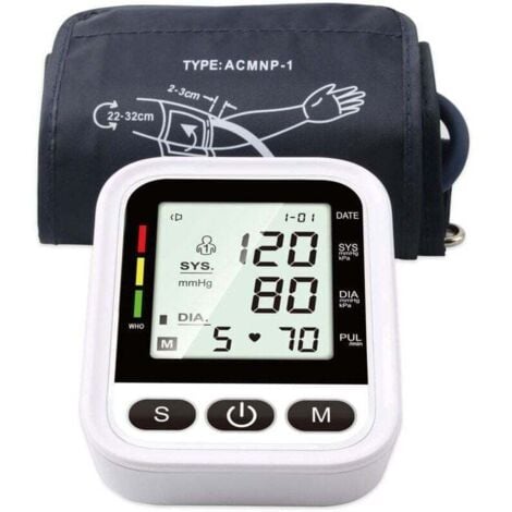 FLYME Tensiomètre Bras Electronique - Tensiomètre Intelligent Professionnel,Détection de Pulsations Cardiaques Irrégulières, avec Brassard Ajustable et Écran LCD Rétro-éclairé (batterie non incluse)