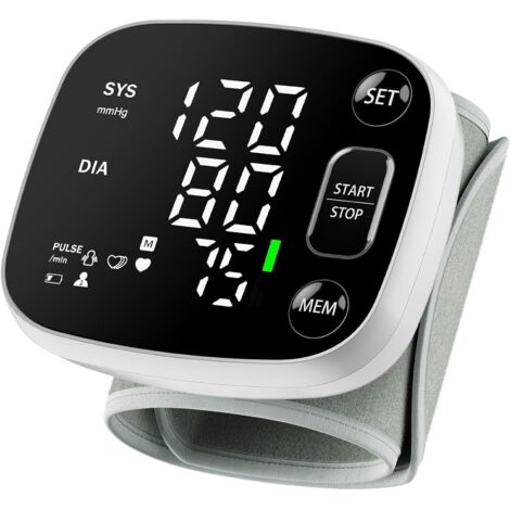 Tensiomètre Poignet - Affichage LED Rétroéclairé - Fonction Voice Broadcast - Mémoire 240 Mesures pour 2 Utilisateurs - Cuff Réglable 12,5-21,5 cm - Rechargeable USB-C - 1 Pièce
