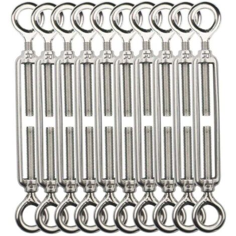 Tensor de alambre, tensor de alambre M5, tensor de cable con gancho y gancho, tensor de cable de acero inoxidable 304, utilizado para tendederos, cables colgantes y de barandilla - 10 piezas OO