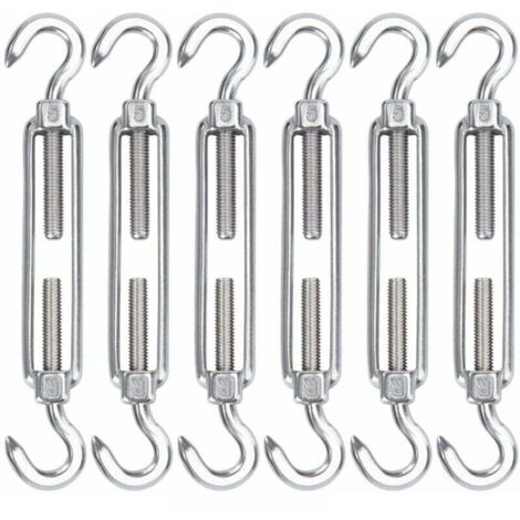 Tensor de cable de acero inoxidable M5, 6 tensores y ganchos de cable de acero, ganchos de tensión ajustables de alta resistencia y malla de alambre para instalación de cortinas