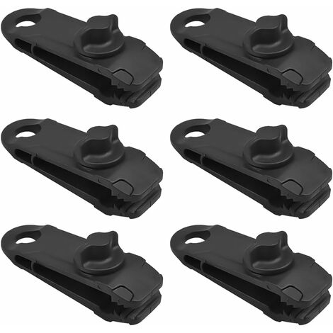 Tent Clips, 6 Pieces Plastic Tent Clips Black Adjustable Tarp Clip Tent Accessories for Camping, Car Cover, Furniture, Boat Cover, Caravan, Awning