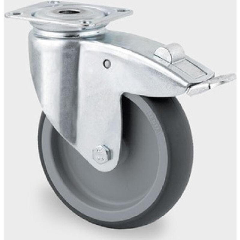 2477-PJO-075-P40-60X60 roulette pivotante avec frein en caoutchouc 75 mm max. 55 kg - 00003359BC - Tente