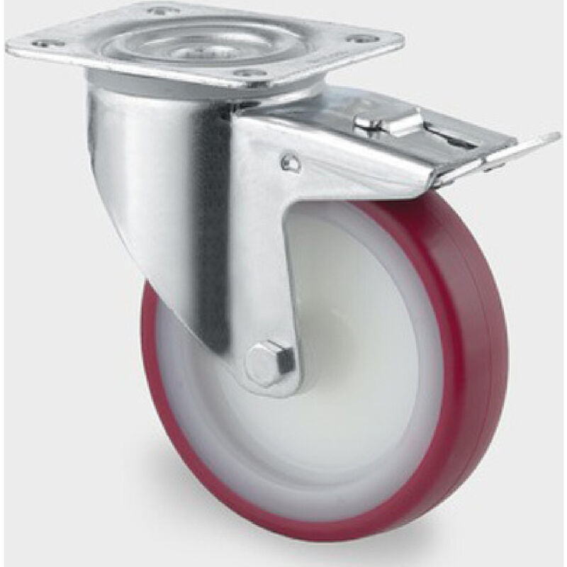 3477-UAR-080-P62 red roulette pivotante avec frein nylon/polyuréthane 80 mm max. 100 kg - 00304214KK - Tente