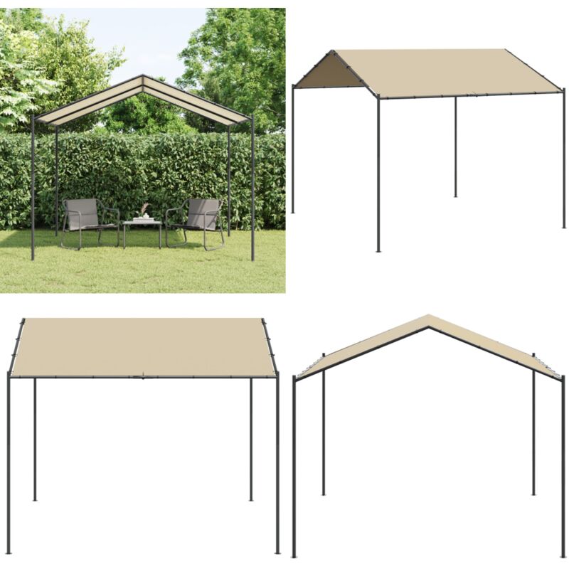 Tente à auvent beige 3x3 m acier et tissu - Tente D'extérieur - Gazebo - Abri Solaire - Parasol - Jardin - Home & Living