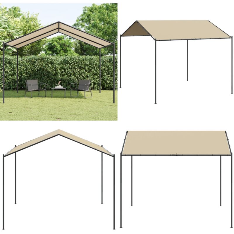 Tente à auvent beige 4x4 m acier et tissu - Tente D'extérieur - Gazebo - Abri Solaire - Parasol - Tenda Da Giardino - Home & Living