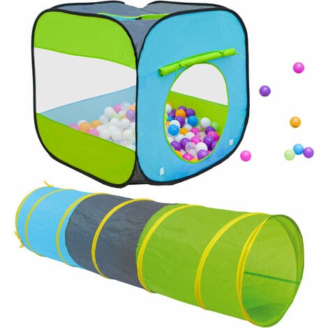 3en1 Tente de Jeux avec Tunnel Piscine à Boules avec Balles pour Enfants,  Multicolore: Gris/ Blanc/ Turquoise
