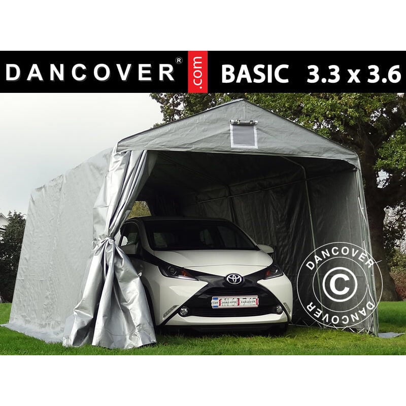 Dancover - Tente Abri Voiture Garage Basic, 3,3x3,6x2,4m pe, Gris