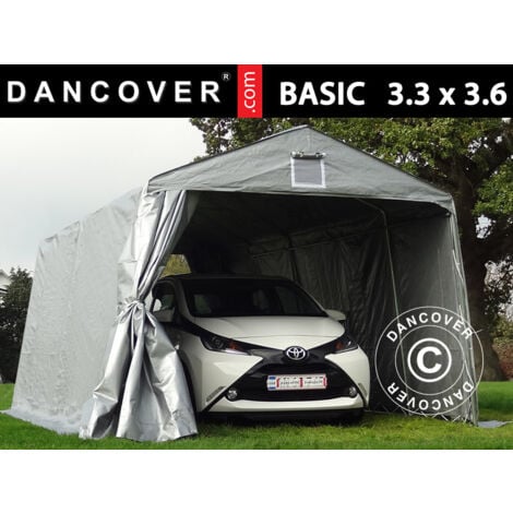 DANCOVER Tente Abri Voiture Garage Basic, 3,3x3,6x2,4m PE, Gris