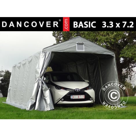 Tente Abri Voiture Garage Basic, 3,3x7,2x2,4m PE, Gris