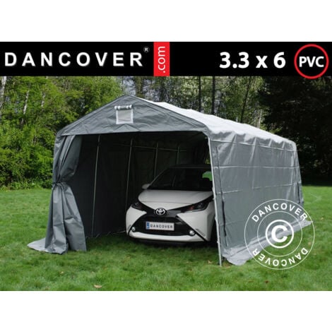 DANCOVER Tente Abri Voiture Garage PRO 3,3x6x2,4m PVC, Gris