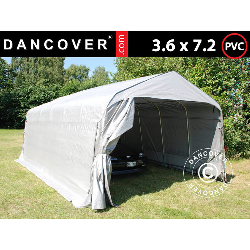 Tente Abri Voiture Garage PRO 3,6x7,2x2,68m PVC, Gris