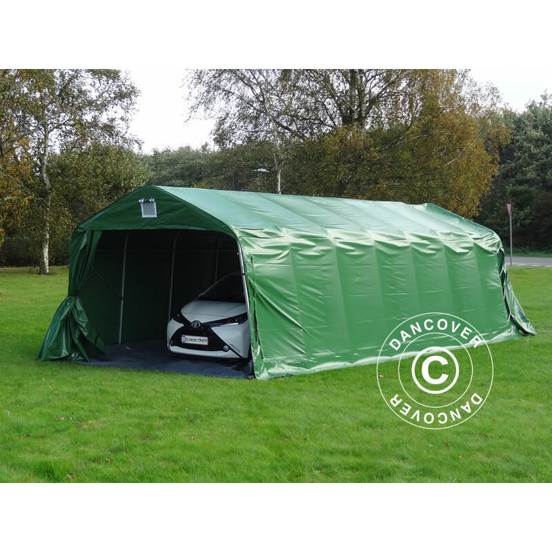 Dancover - Tente abri Voiture garage pro 3,6x8,4x2,7m pvc avec couvre-sol, Vert - Vert / Gris