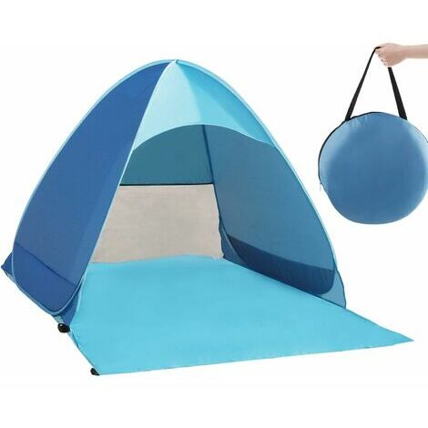 Tente Anti UV, Abri de Plage avec Protection Solaire UV UPF 50+ pour 2-3 Personnes,Tente de Plage Instantanée Portable Escamotable, Comprend Un Sac de Transport, Bleu