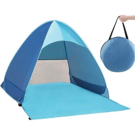 Tente Anti UV, Abri de Plage avec Protection Solaire UV UPF 50+ pour 2-3 Personnes,Tente de Plage Instantanée Portable Escamotable, Comprend Un Sac de Transport et des Piquets de Tente, Bleu