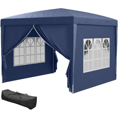 Tente barnum pliante 3x3x2,58m bleue avec fenêtres et housse de transport