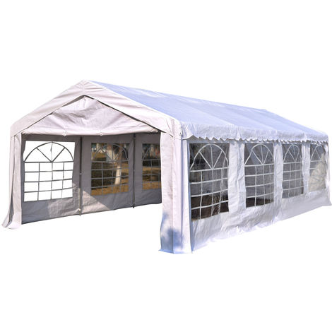 Tente barnum tonnelle de réception 798L x 392l x 280H cm polyéthylène imperméable 8 fenêtres et acier galvanisé robuste blanc - Blanc