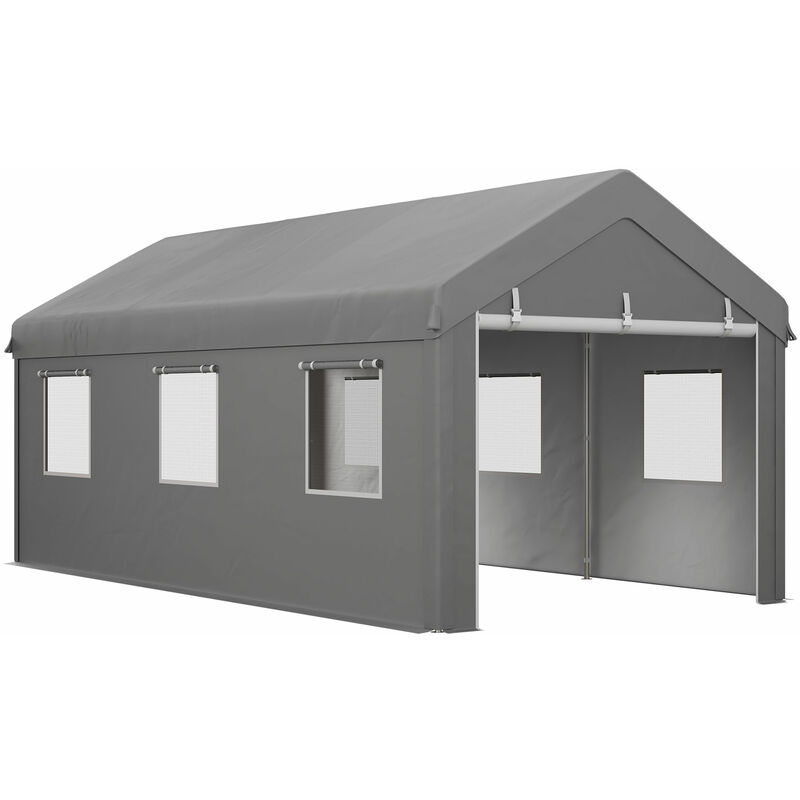 Tente garage carport dim. 6L x 2,95l x 2,78H m acier galvanisé pe haute densité 2 portes 6 fenêtres gris - Gris