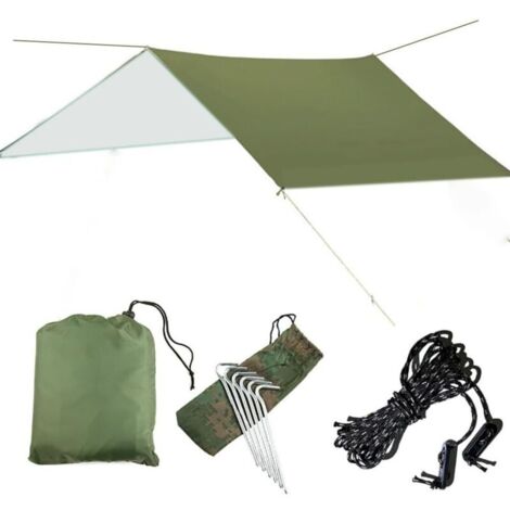 Tente d'abri solaire imperméable 3 m x 3 m, bâche anti-UV, tente de plage, ombrage, hamac de camping en plein air, pare-pluie, auvent de camping, haubans et piquets inclus pour la randonnée, le sac à