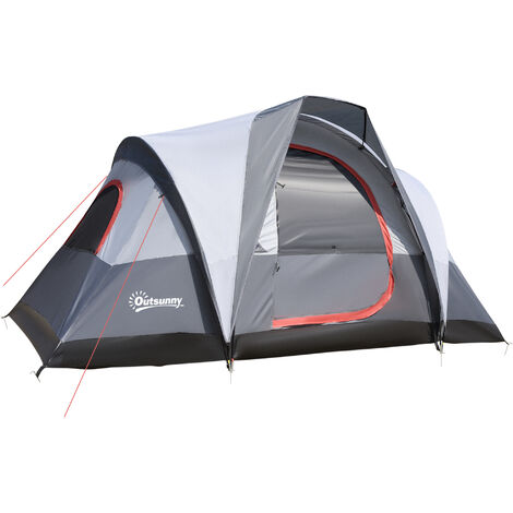 Tente de camping 2-3 personnes - fenêtres à mailles double couche - sac de transport - dim. 355L x 190l x 170H cm - polyester gris - Gris