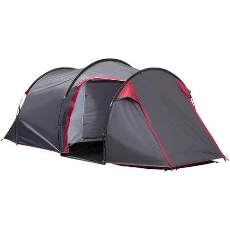 Tente de camping 2-3 personnes montage facile 3 portes fenêtres dim. 4,26L x 2,06l x 1,54H m fibre verre polyester PE gris - Gris