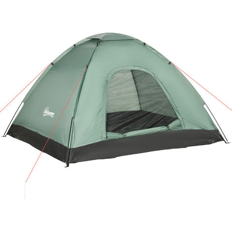 Tente de camping 2 personnes dim. 206L x 152l x 110H cm - portes zippée, poche rangement sac de transport inclus - fibre verre polyester Oxford vert - Vert