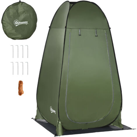 Tente de camping et douche de plage avec porte articulée et sac de transport, 126x124x189 cm, vert foncé