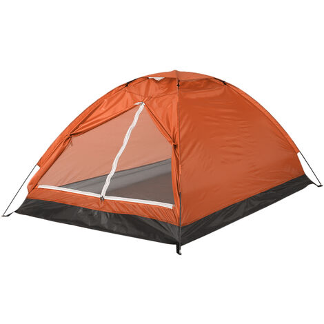 Tente de camping pour 2 personnes, tente de plage portable extérieure monocouche, orange