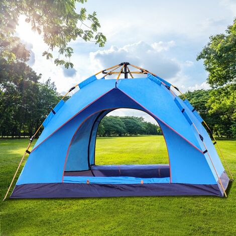 Tente de camping pour 3 à 4 personnes, tente automatique, tente instantanée facile à ouvrir, tentes dôme à deux portes, imperméable anti-UV pour la pêche en randonnée à la plage, 78,74 x 82,68 x 53,15