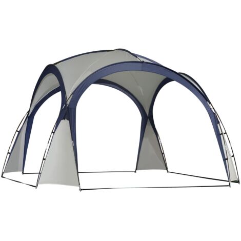 Tente de camping, tente de jardin, grande tente, tente de réception, auvent, tente résistante aux intempéries, arceau en fibre de verre et toile en polyester, blanc cassé et bleu