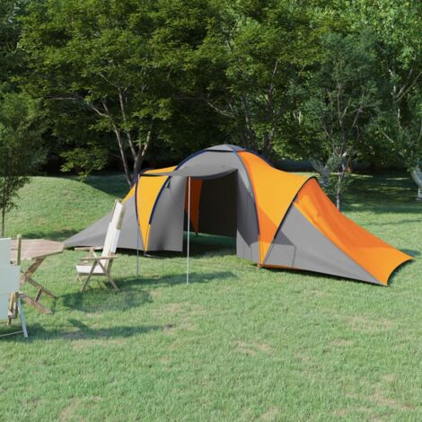 Tente de camping,Tonnelle Pliante de Jardin 6 personnes Gris et orange -76648