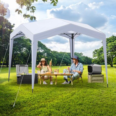 Tente de Canopée Pop-up 302 x 302 cm avec Sac à Roulettes 8 Piquets 4 Cordes à Vent Abri Pliable Extérieur Tonnelle de Protection Solaire Blanc