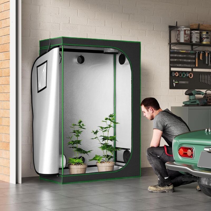 Woltu - Tente de Culture Hydroponique Petite Serre Intérieure, avec Fenêtre d'Observation, 120x60x180cm, en Mylar Réfléchissant + Noir