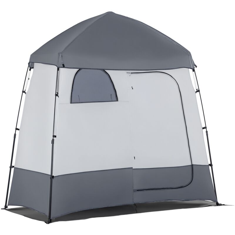 Outsunny - Tente de douche pop-up installation instantanée - 3 portes, 2 fenêtres, crochets, poches, sac - dim. 220 x 125 x 230 cm - gris