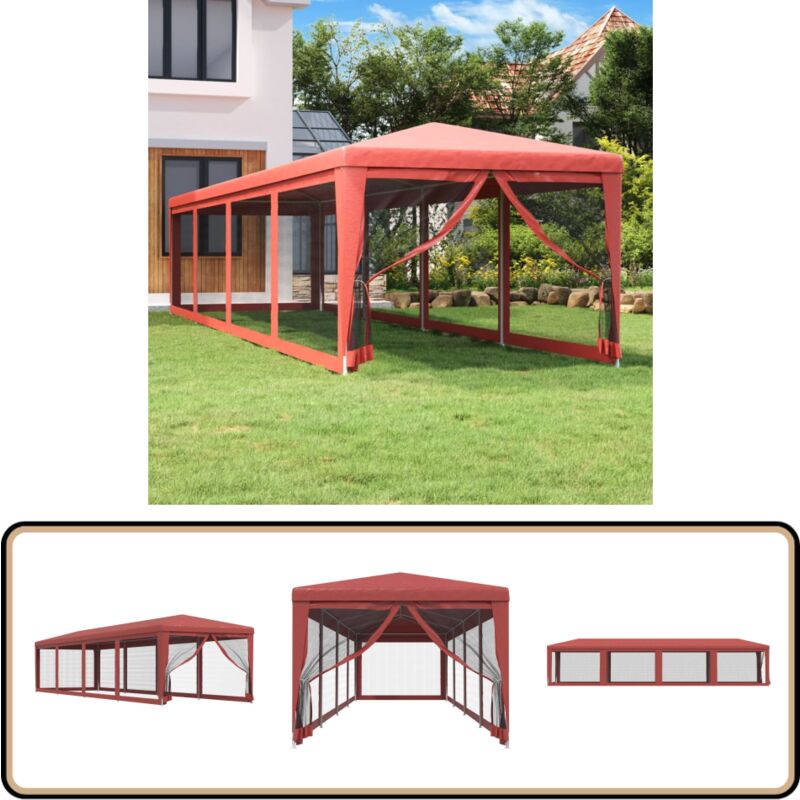 Tente de fête 10 parois latérales en maille Rouge 3x12 m pehd - Tents De Réception - Tonnelles - Gazebo - Abri Solaire - Parasol
