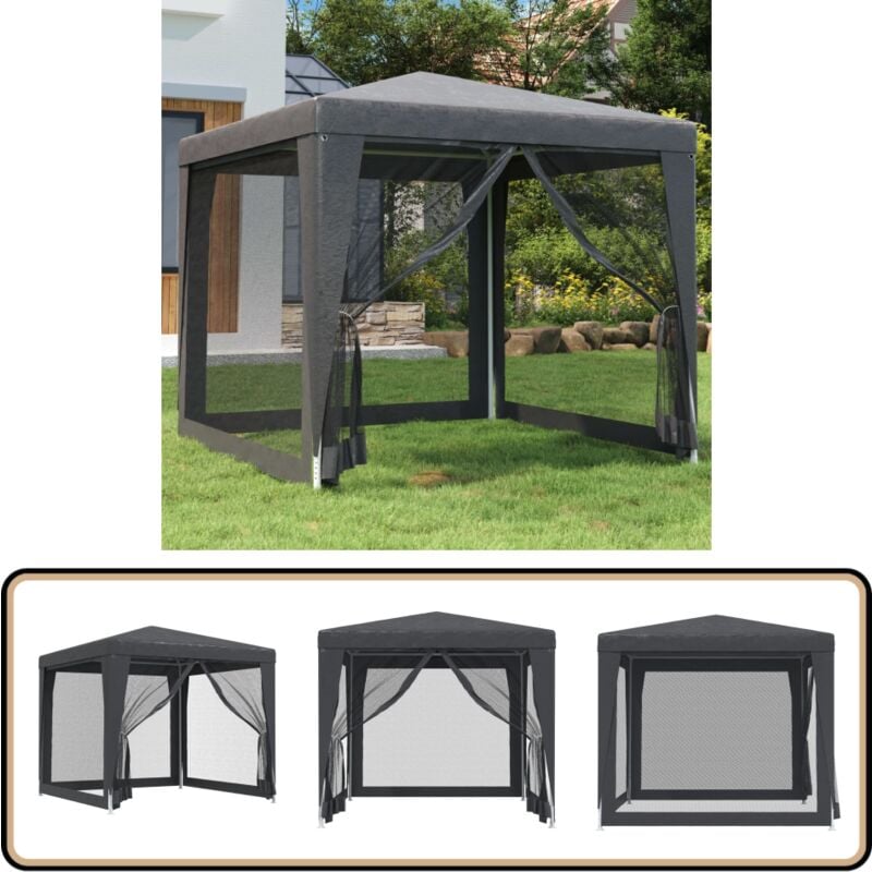 Tente de fête 4 parois latérales en maille Anthracite 2.5x2.5 m - Tents De Jardin - Tonnelles Pliantes - Gazebo - Parasol - Abri Solaire