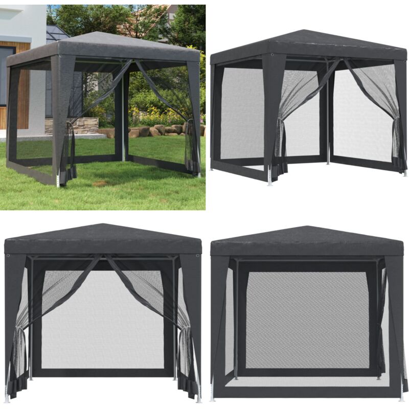 Tente de fête 4 parois latérales en maille Anthracite 2.5x2.5 m - Tents De Jardin - Tonnelles Pliantes - Gazebo - Parasol - Abri Solaire - Home &