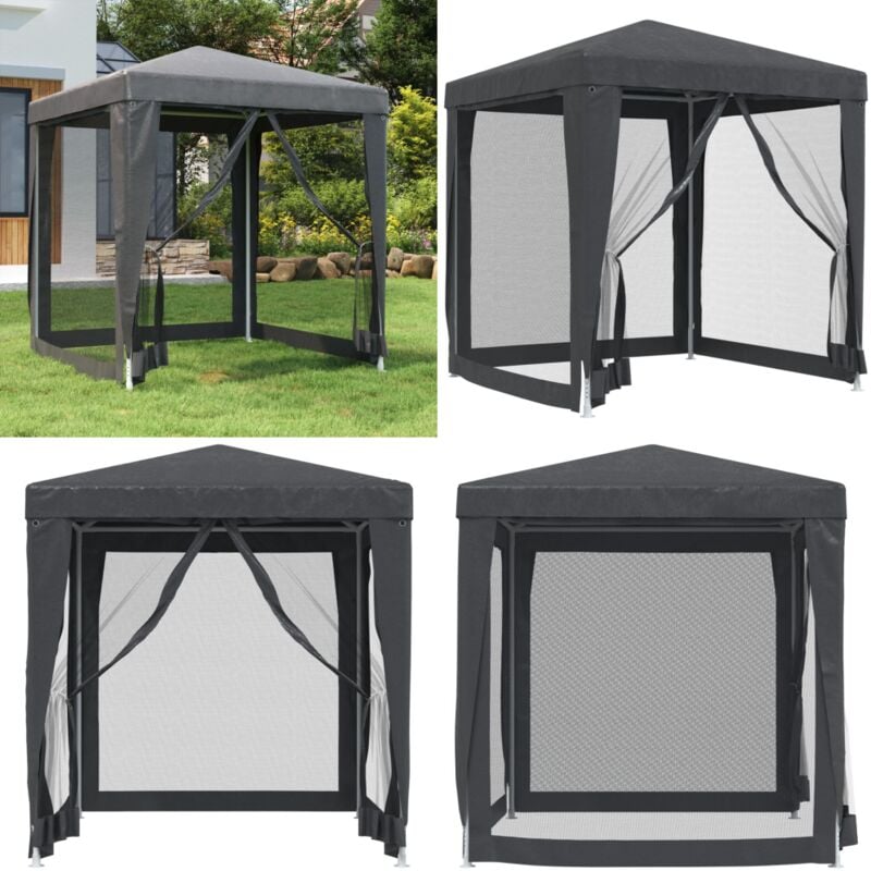 Tente de fête avec 4 parois latérales en maille Anthracite 2x2m - Tente De Fete - Tonnelle - Gazebo - Parasol - Abri Solaire - Home & Living