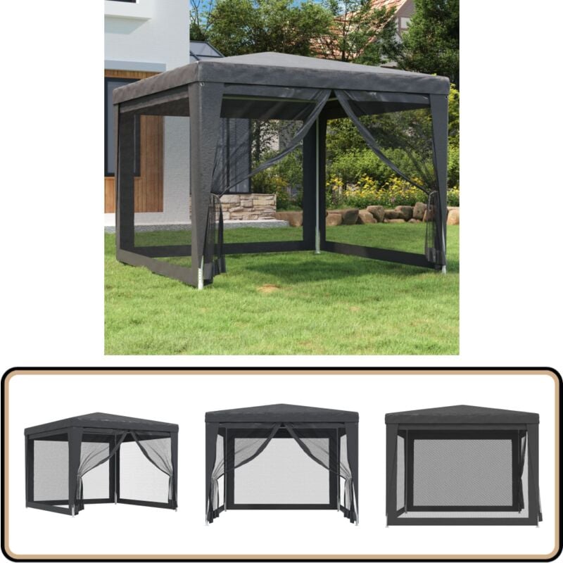Tente de fête avec 4 parois latérales en maille Anthracite 3x3m - Tents De Jardin - Abri Solaire - Tonnelles Exterieure - Chapiteau Pliable - Tented