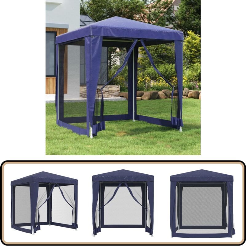 Tente de fête avec 4 parois latérales en maille Bleu 2x2 m pehd - Tents De Fete - Tonnelles Exterieures - Gazebo - Parasol - Abri Solaire
