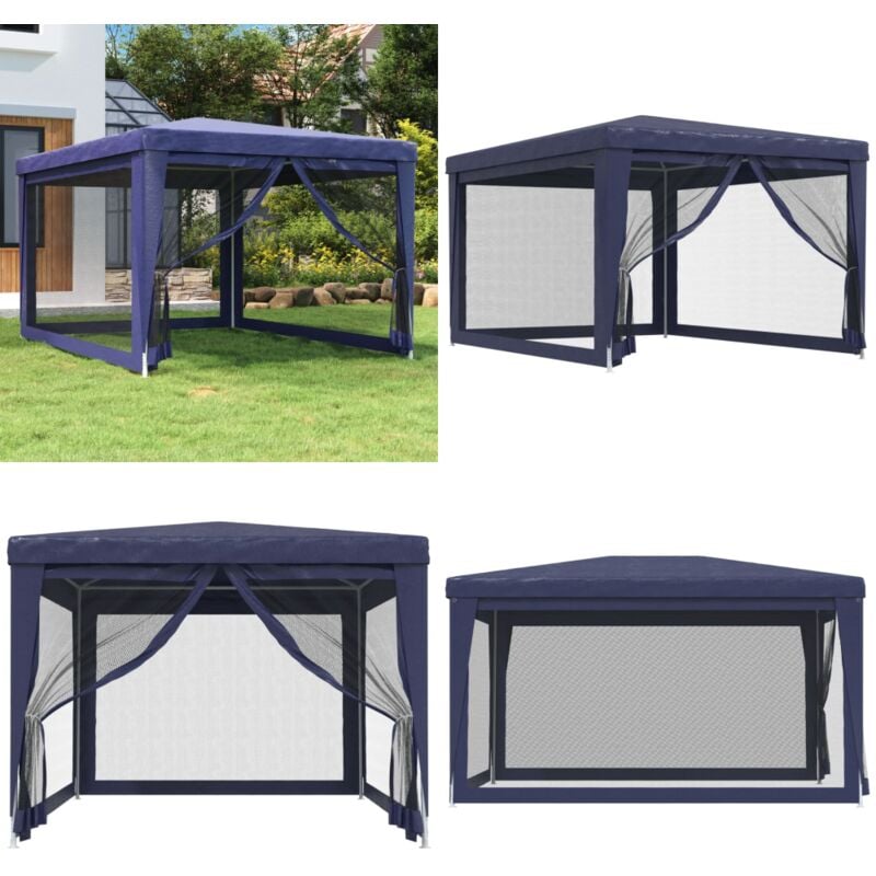 Tente de fête avec 4 parois latérales en maille Bleu 3x4 m pehd - Tente De Fete - Tonnelle - Gazebo - Parasol - Abri Solaire - Home & Living