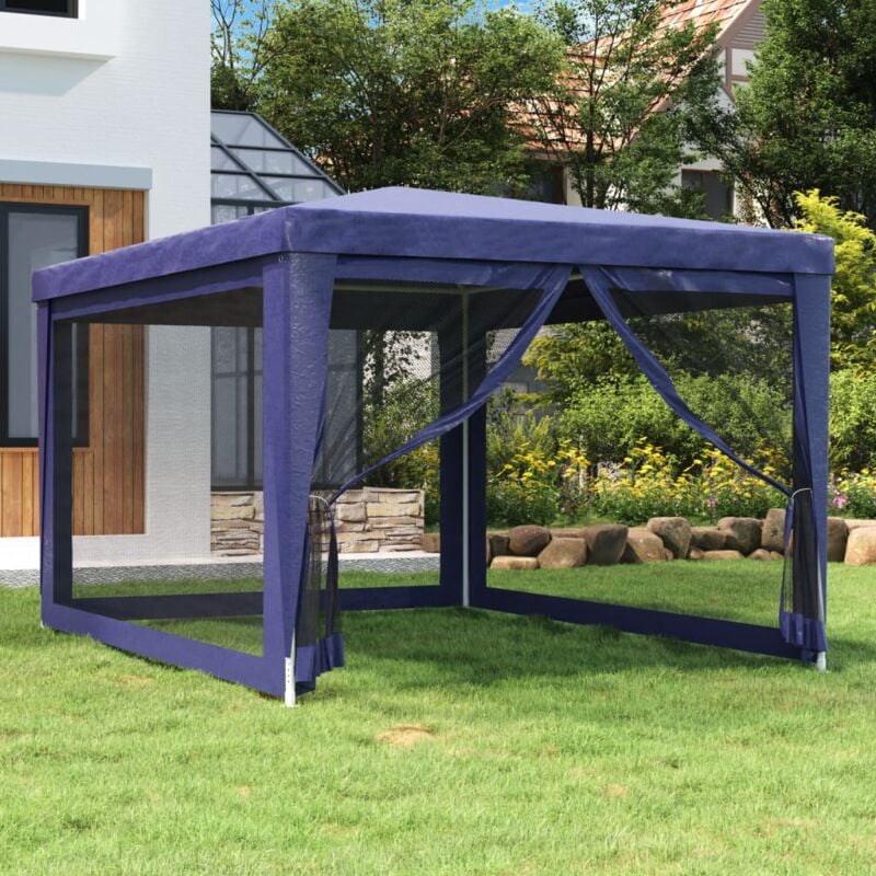 Tente de fête avec 4 parois latérales en maille Bleu 3x4 m pehd - Vidaxl