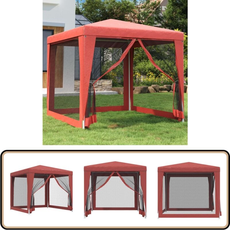 Tente de fête avec 4 parois latérales en maille Rouge 2.5x2.5 m - Tents De Jardin - Tentes Événementielles - Tonnelles Pliantes - Abris De Jardin
