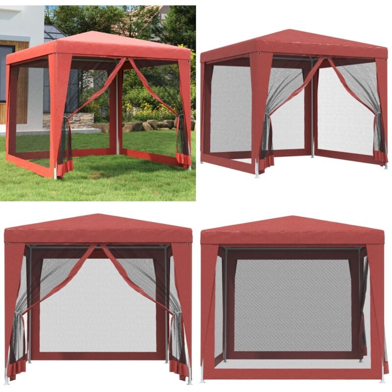 Tente de fête avec 4 parois latérales en maille Rouge 2.5x2.5 m - Tents De Jardin - Tentes Événementielles - Tonnelles Pliantes - Abris De Jardin