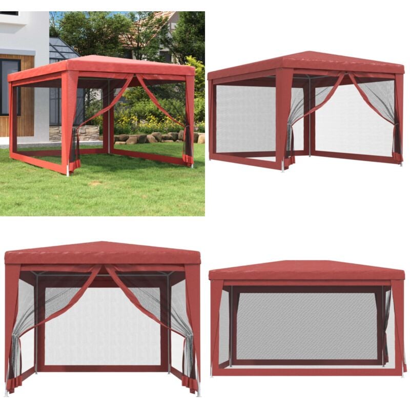 Tente de fête avec 4 parois latérales en maille Rouge 3x4m pehd - Tents De Fete - Tonnelles Exterieures - Gazebo - Parasol - Abri Solaire - Home &